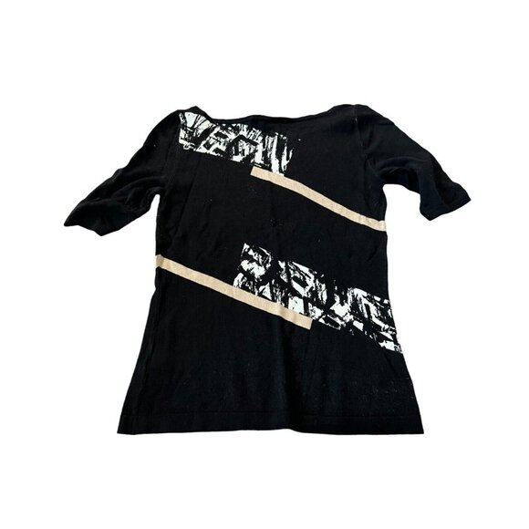 White House Black Market Top Womens XS Black White Knitted 3/4 Sleeves Boat Neck - Picture 2 of 6